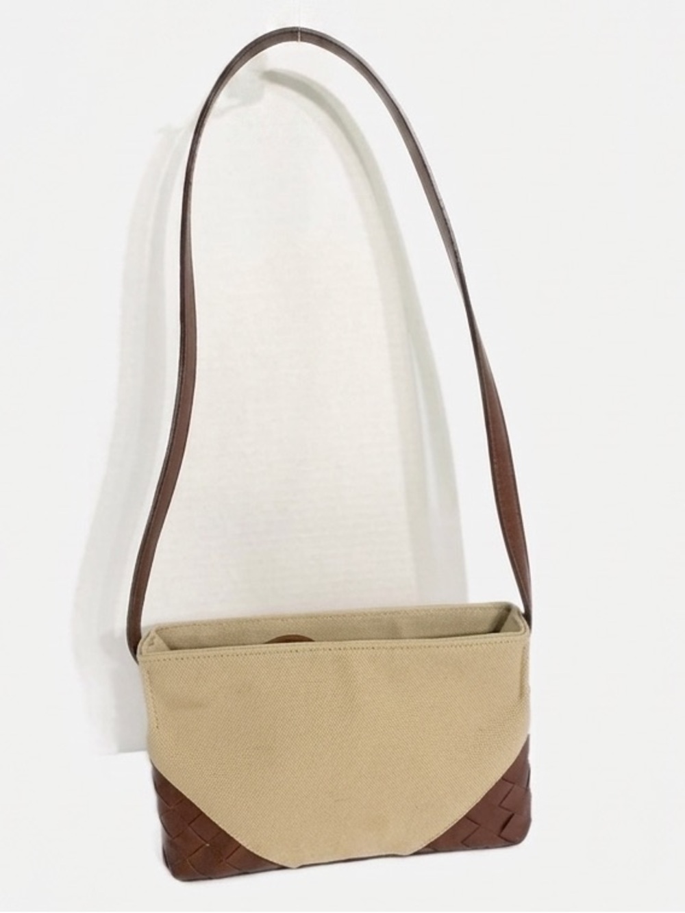 Nine West Cotton Canvas Braided Leather Details/Trim Shoulder Bag Zip Closure